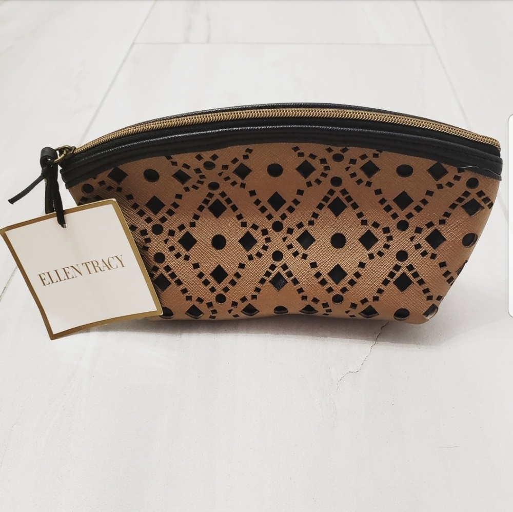🍉 NWT Ellen Tracy Bronze Black Cosmetic Bag